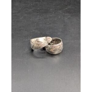 Vintage Sterling Silver Hand Stamped South Western Screw Back Hoop Earrings